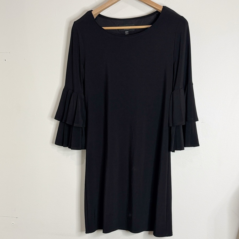 Laundry by Shelli Segal 2-Tier Ruffle Sleeve Black Mini Dress Matte Jersey sz S